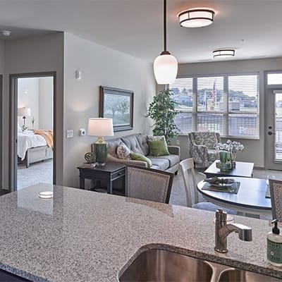 Bright and welcoming living room in a senior apartment