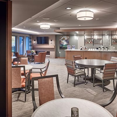 Interior view of a common area with seating and decor