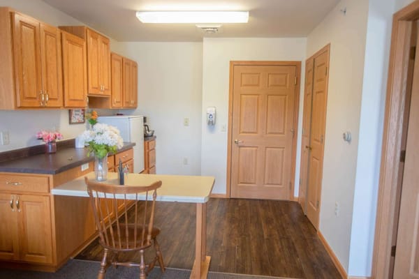 Bright and inviting kitchen area in a senior living unit