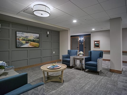 Common area with seating and artwork