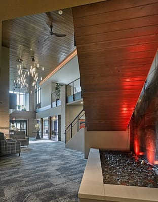 Bright and welcoming interior lobby with modern design