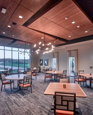 Bright dining area with modern furnishings