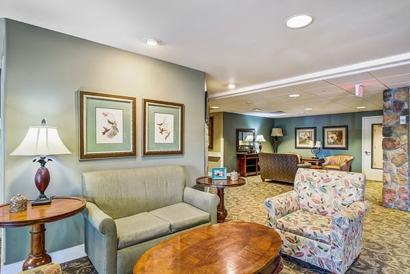 Interior of a cozy common area with seating