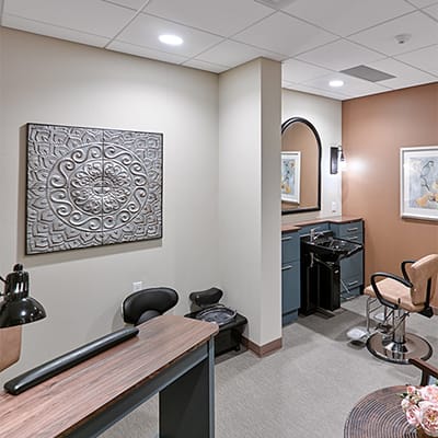 Interior view of a beauty salon area