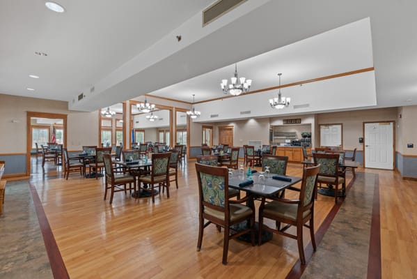 Interior dining room with tables and chairs
