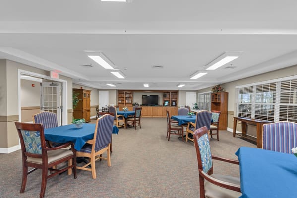 Interior common area with tables and chairs