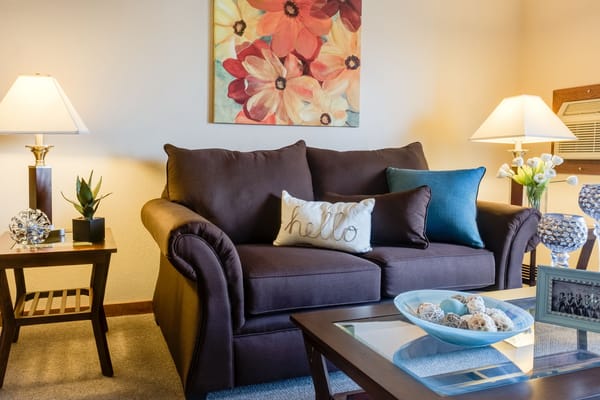 Cozy living room area with floral decor