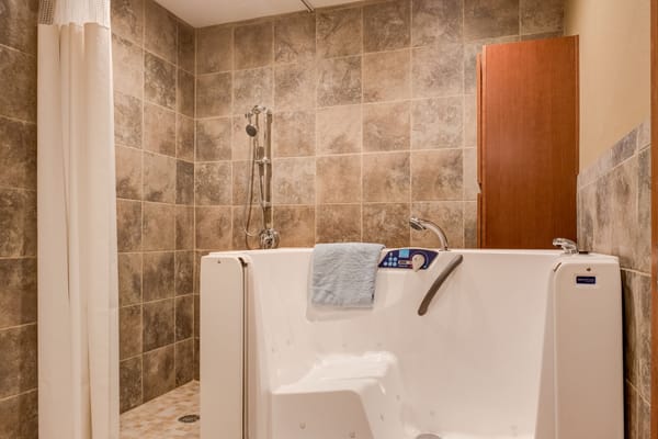 Accessible bathroom with shower and safety features