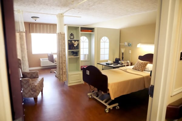 Shared resident room with two beds and decor
