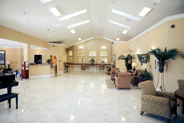 Bright and spacious interior common area with seating