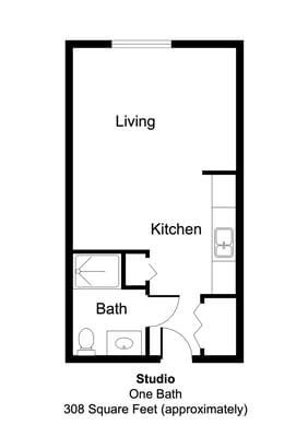Floor plan of a studio apartment layout