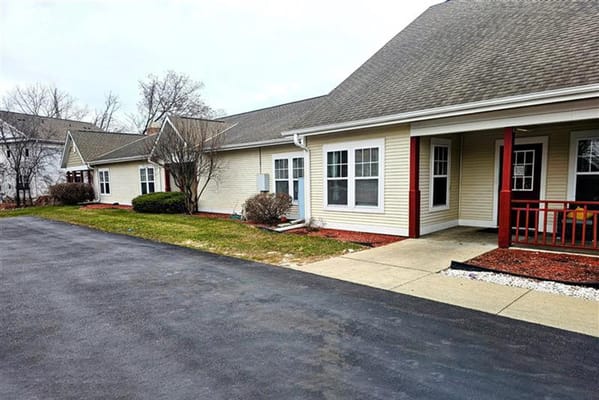Exterior view of resident buildings and walkways