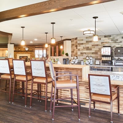 Cozy dining area with modern design and bar seating