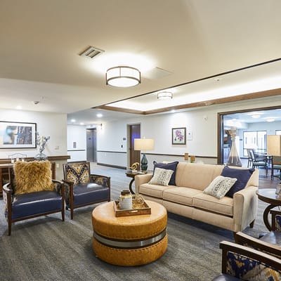 Stylish common area with comfortable seating and decor