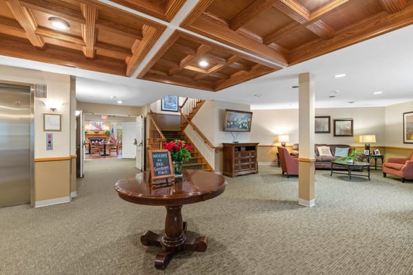 Interior view of a common area with seating and decor