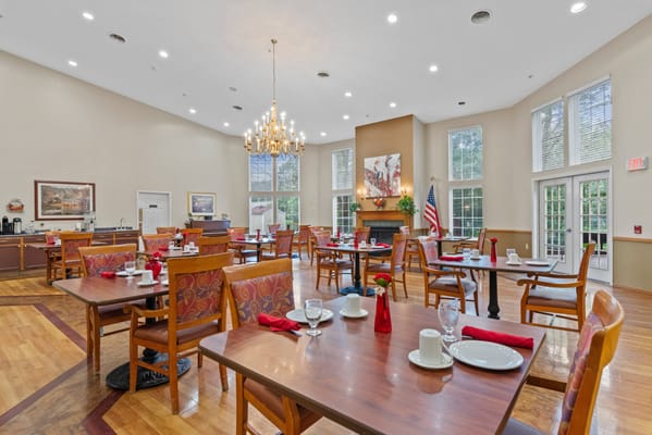 Dining area set-up with tables and chairs