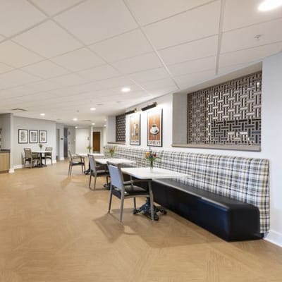 Interior view of a common area with seating and decor