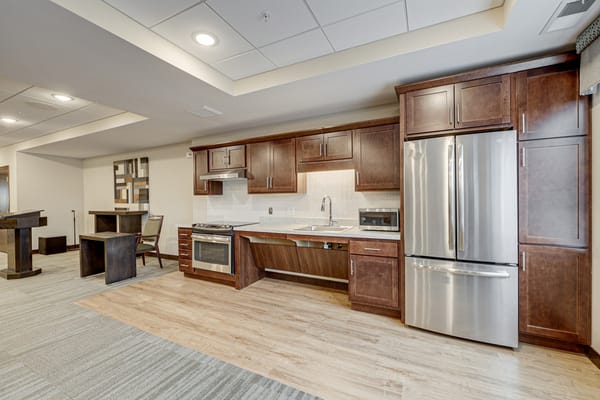 Modern kitchen area in a senior living facility