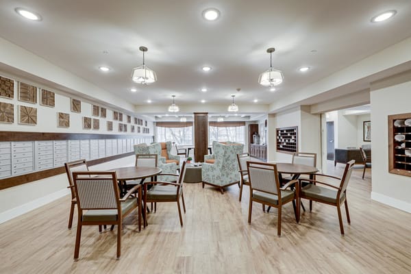Interior view of a common area with seating and decor