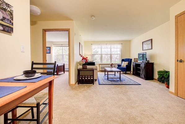 Bright interior view of a living space in assisted living