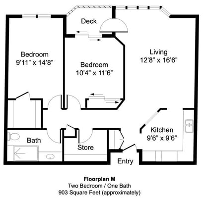 Architectural floor plan of a two-bedroom unit