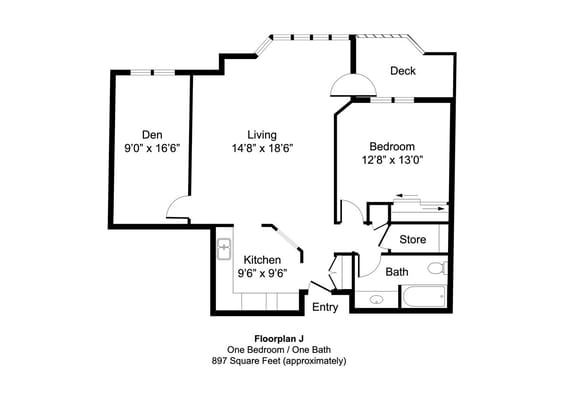 Floor plan for a one-bedroom unit