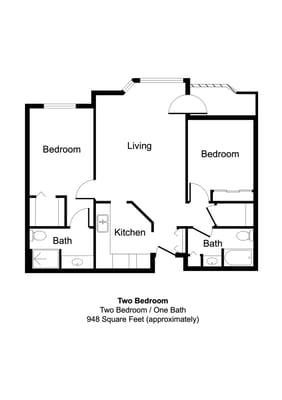 Architectural floor plan of a two-bedroom apartment