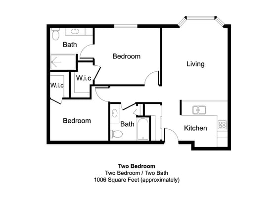 Architectural floor plan of a two-bedroom unit