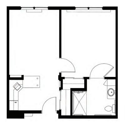 Architectural floor plan of a living unit