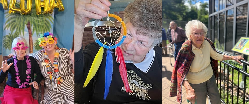 Residents engaging in craft activities with decorations