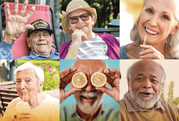 Happy seniors enjoying drinks and sharing moments