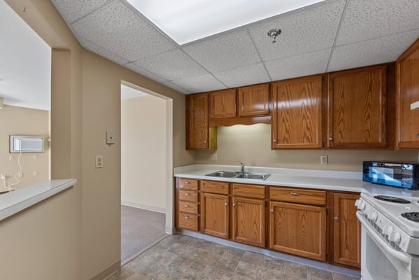Well-equipped kitchen in a senior living facility