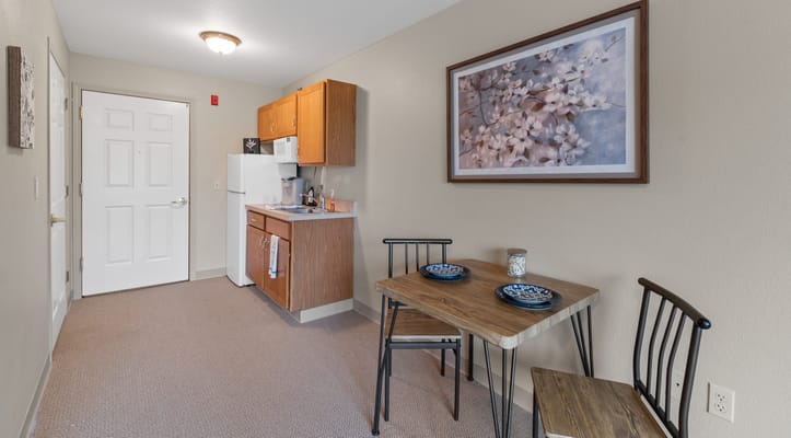 Cozy kitchenette in a private resident room
