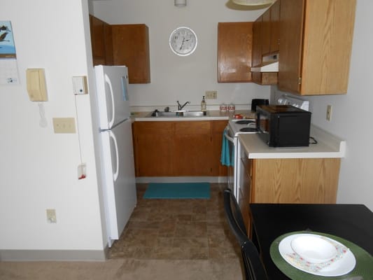 Bright kitchen area in a resident unit