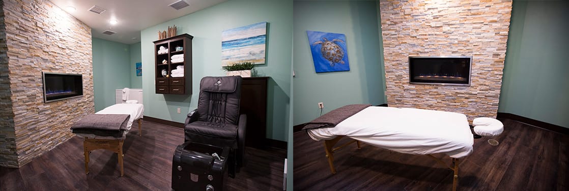 Spa interior with massage table and decor
