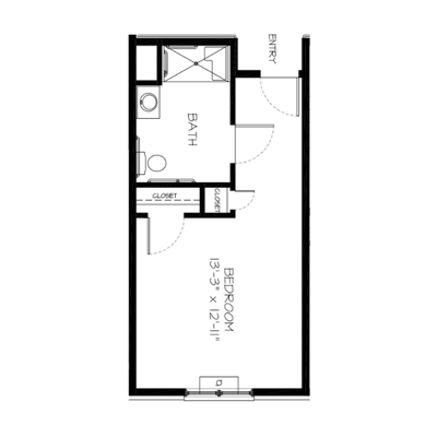 Architectural floor plan of a resident bedroom