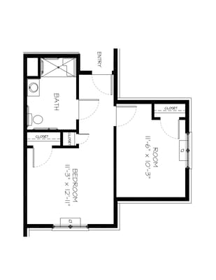 Architectural floor plan of a resident room layout