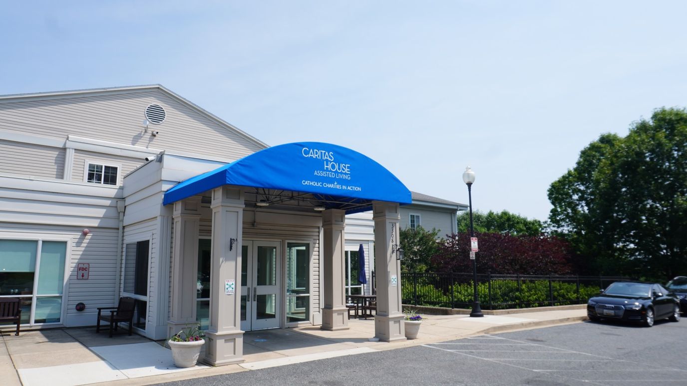 Exterior view of Caritas House Assisted Living entrance