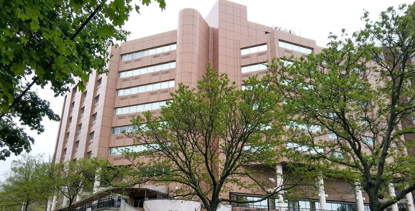 Exterior view of St. Patrick's Home with trees