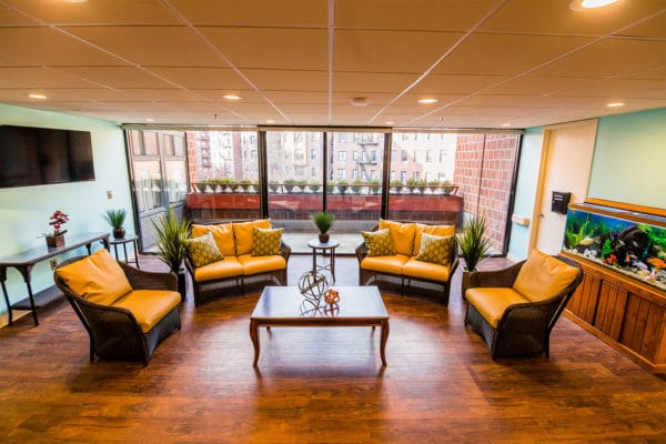 Cozy common area with seating and plants