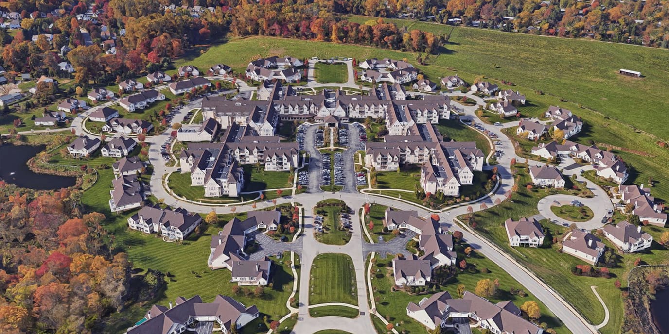 Aerial view of The Hill at Whitemarsh senior living campus