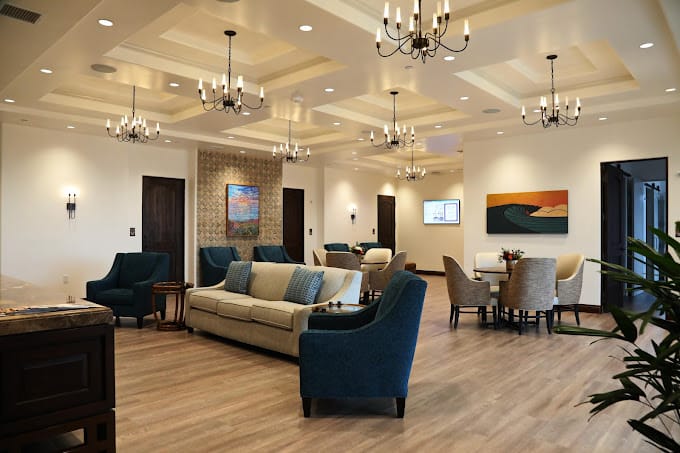 Bright and welcoming common area with seating