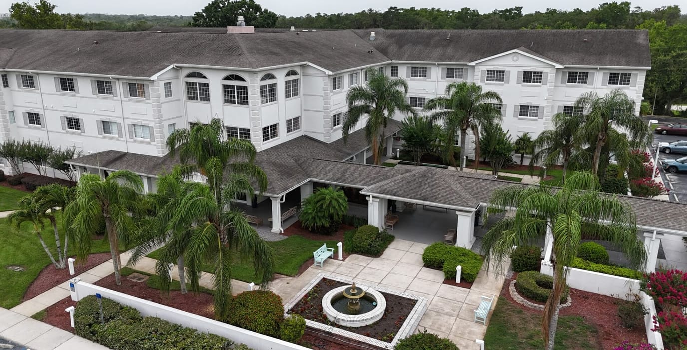 Aerial view of The Bridge at Orlando facility with gardens