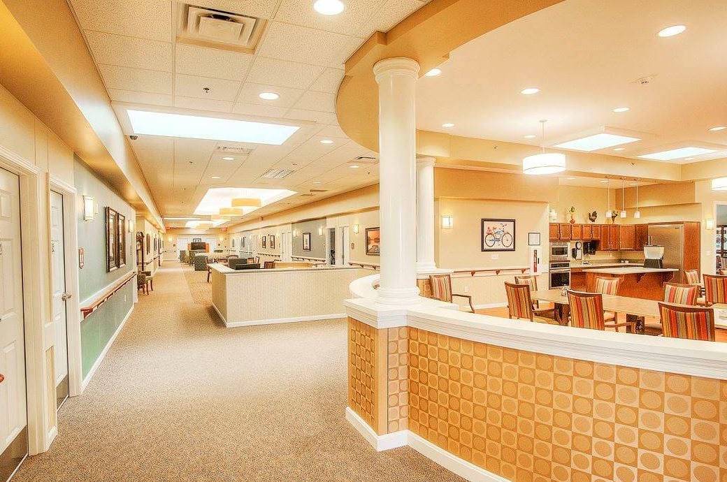 Bright interior of a common area with seating