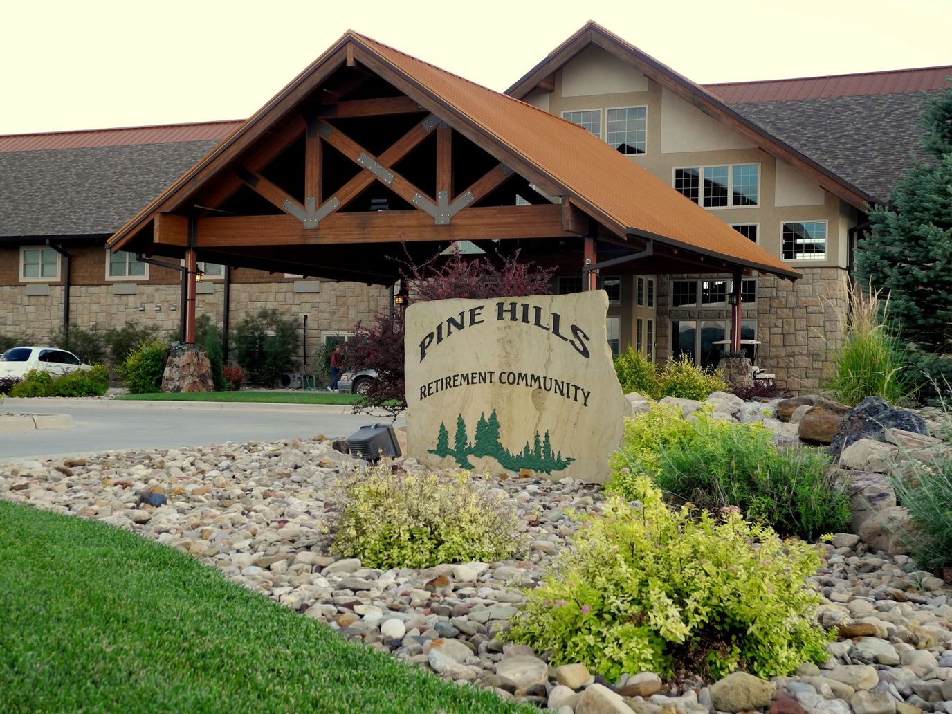 Exterior view of Pine Hills Retirement Community entrance