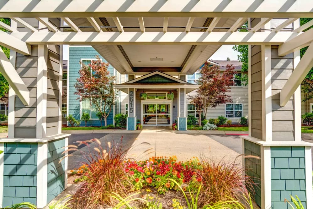 Entrance view with landscaping and architecture of the facility