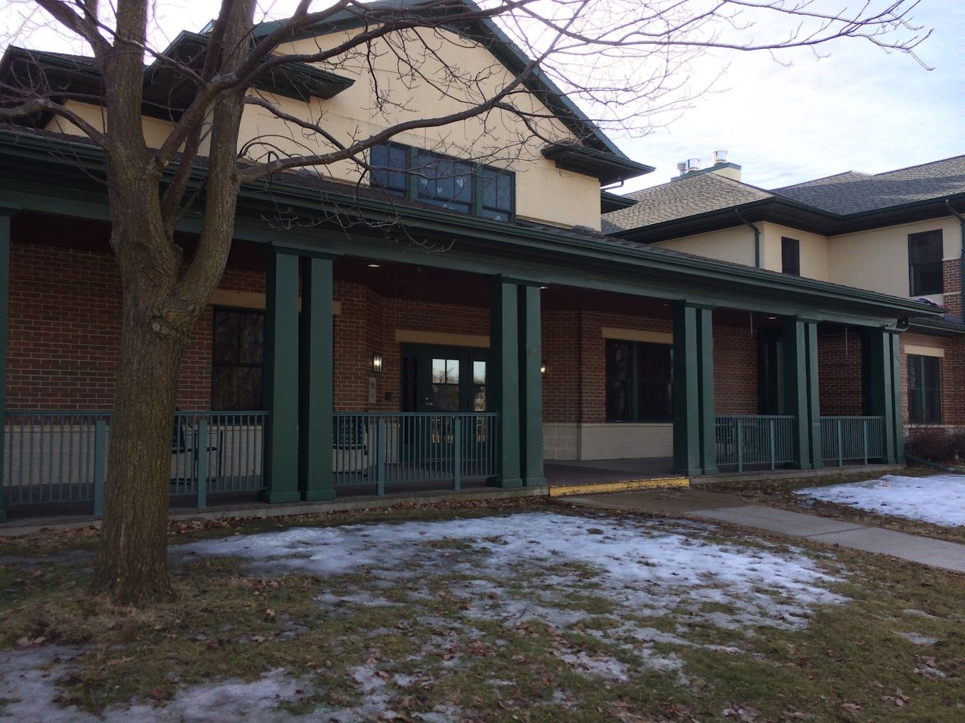 Exterior view of a senior living facility entrance