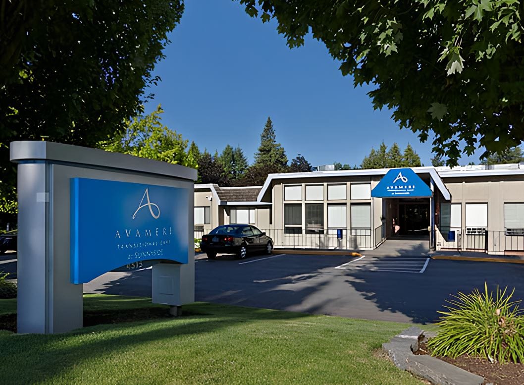 Exterior view of Avamere Transitional Care at Sunnyside with signage