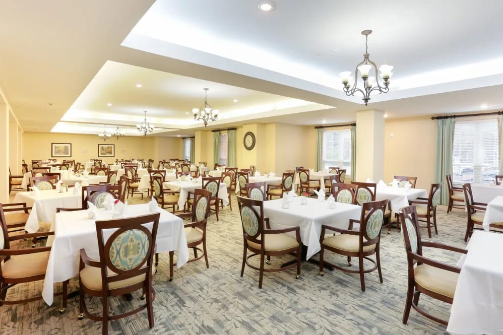 Dining room with tables set for meals