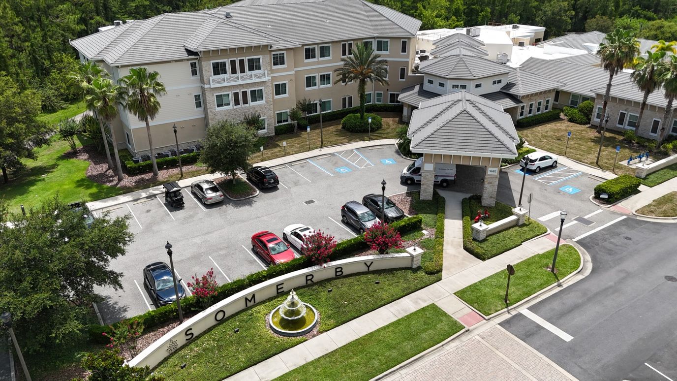 Aerial view of Somerby Lake Nona facility and entrance